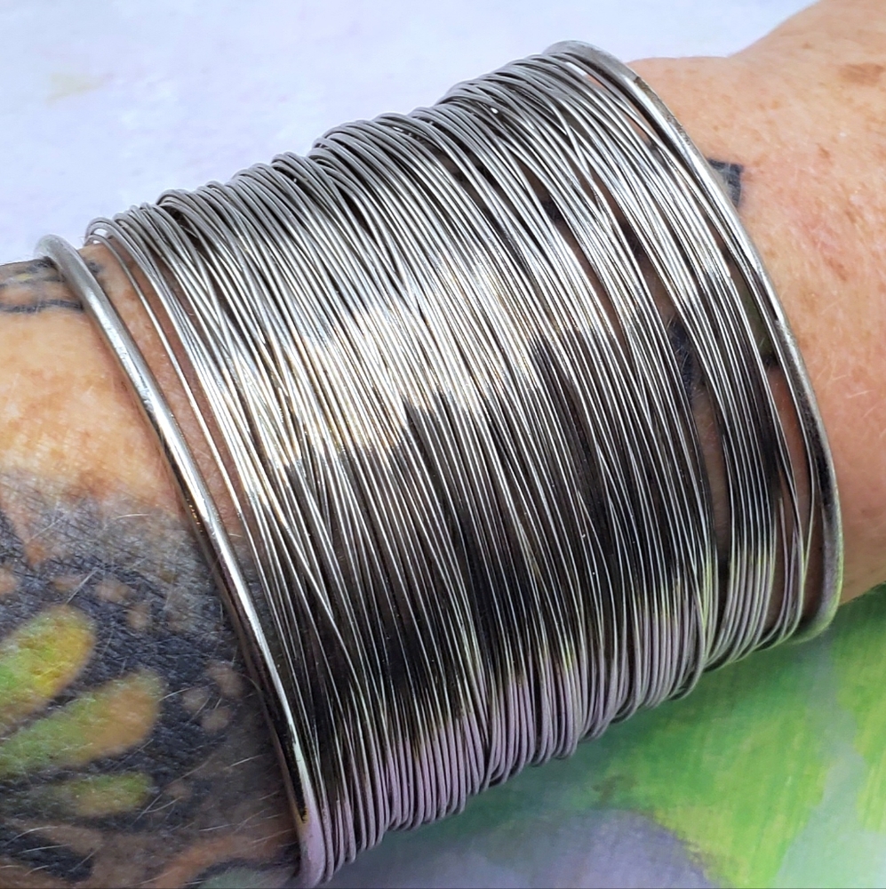 Wide Boho Cuff Bracelet Silver Wire Metal Gypsy Girl